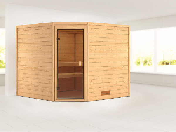 Massieve sauna Leona kompleet transparente gebronsde glazen deur