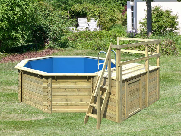 Houten Zwembad Model 1 Variant C kdi met 2-delig zonneterras
