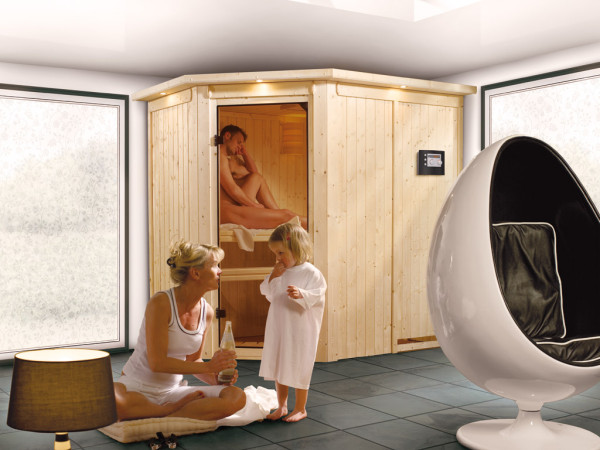 Systeemsauna Saja met dakkraag, incl. Plug & Play Bio-kachel externe besturing