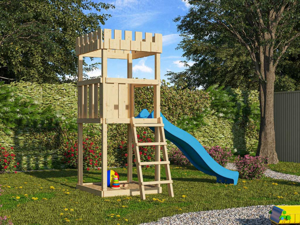 Speeltoren SET ridderkasteel Leeuwenhart naturel incl. glijbaan blauw