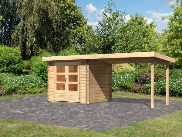 berging blokhut SET Bastrup 2 28 mm natuurlijke afwerking, incl. 3 m lessenaarsdak