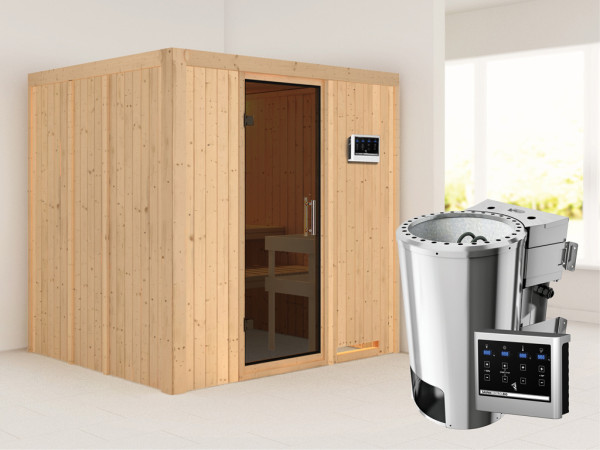 Systeemsauna Daria grafiet glazen deur + Plug & Play Bio-kachel met ext. besturing