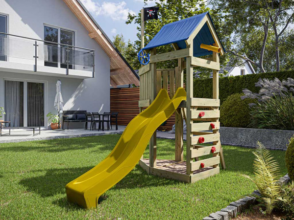 Geïmpregneerde speeltoren Pirat Captain Jolly incl. gele glijbaan