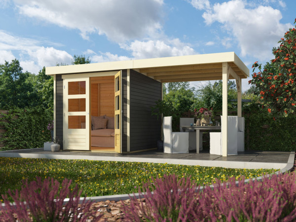 Tuinhuis Askola 3 19 mm terragrijs incl. 2,4 m aanbouwdak