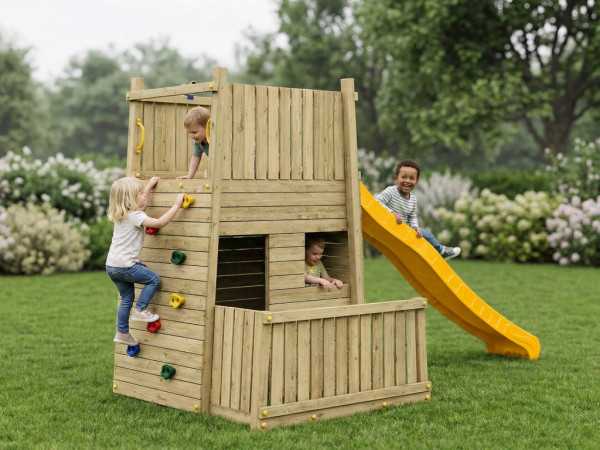 Wichtelburg KDI Speeltoren incl. glijbaan, geel