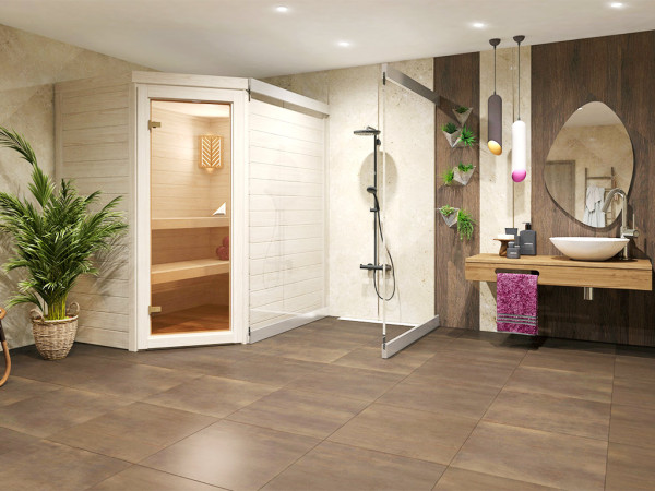 Sauna massief houten sauna VOORDEELSET Rosemary incl. 3,6 kW biokachel met externe besturing