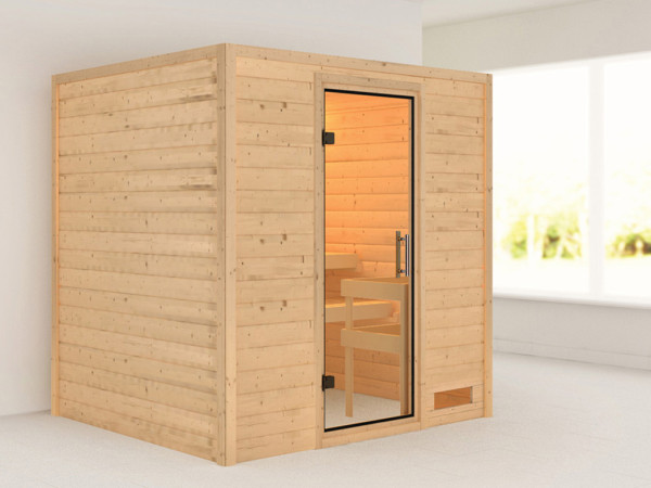 Massieve sauna Anja transparent glazen deur