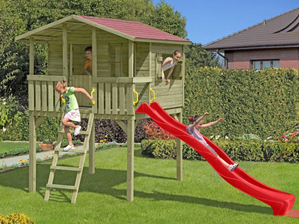 Paalhuis Leon incl. glijbaan rood