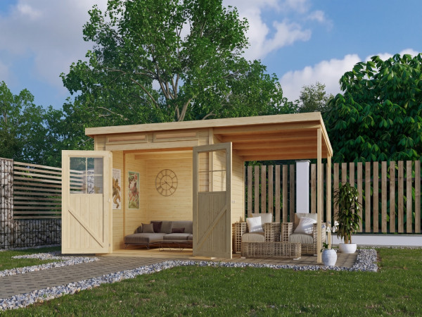 Tuinhuis Glücksberg 5 19 mm onbehandeld incl. 1,9 m aanbouwdak