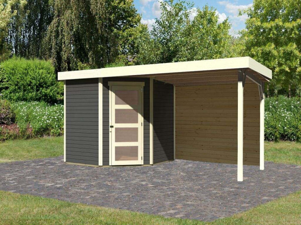 Tuinhuis Schwandorf 5 19 mm terragrijs incl. 2,8 m aanbouwdak + achterwand