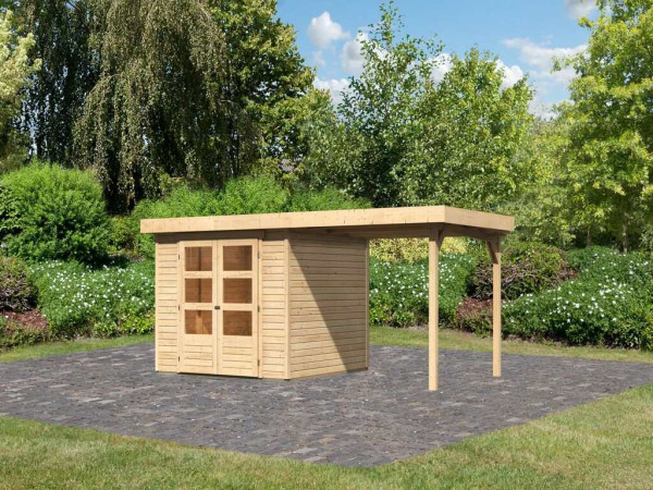 Tuinhuis SET Askola 3,5 19 mm naturel, incl. 2,4 m aanbouwdak