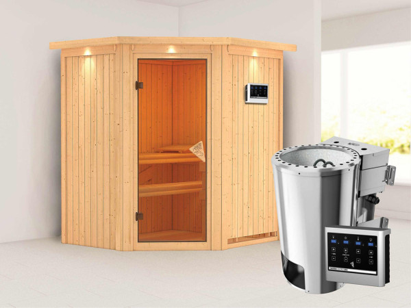 Systeemsauna Tonja met dakkraag, incl. Plug & Play Bio-kachel externe besturing