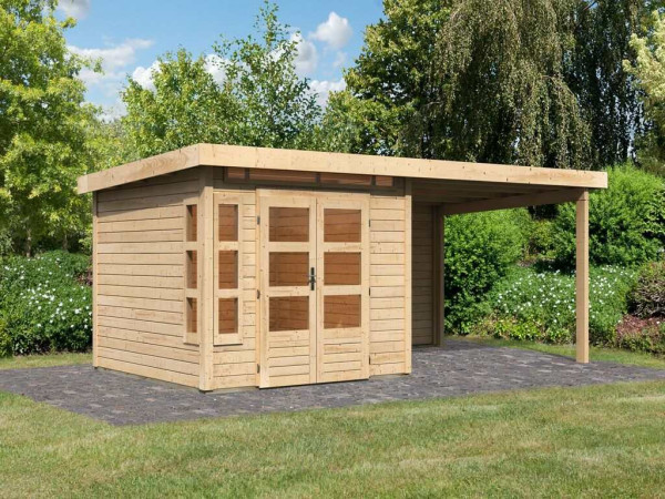 Tuinhuisje SET Kastorf 6 28 mm natuurlijke afwerking incl. 3,2 m opbouwdak + achterwand