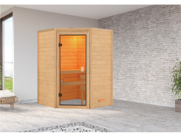 Karibu massief houten sauna 38mm Stefanie SPARSET incl. 4,5 kW bio combikachel en externe bedienings