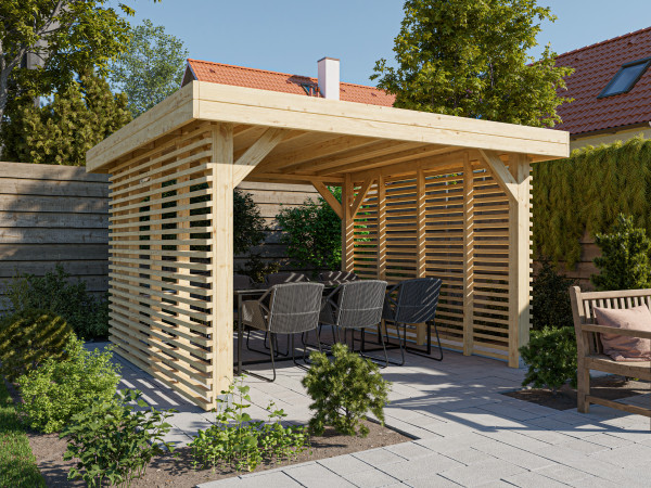 Houten paviljoen tuinprieel Dice vuren, achterzijde open