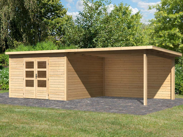 Tuinhuis Wacken 8 28 mm terragrijs incl. 4 m aanbouw + achterwand