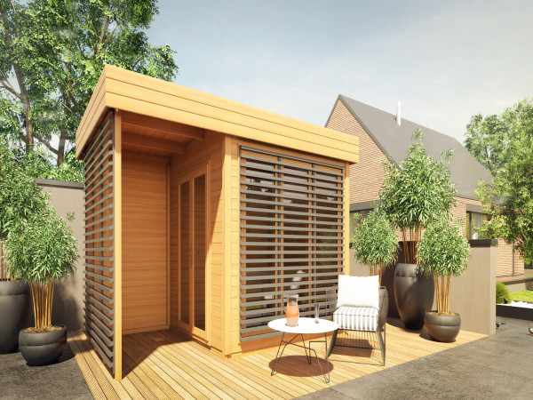 Tuinhuis Homeoffice Ivar 28 mm naturel met 164 cm aanbouw