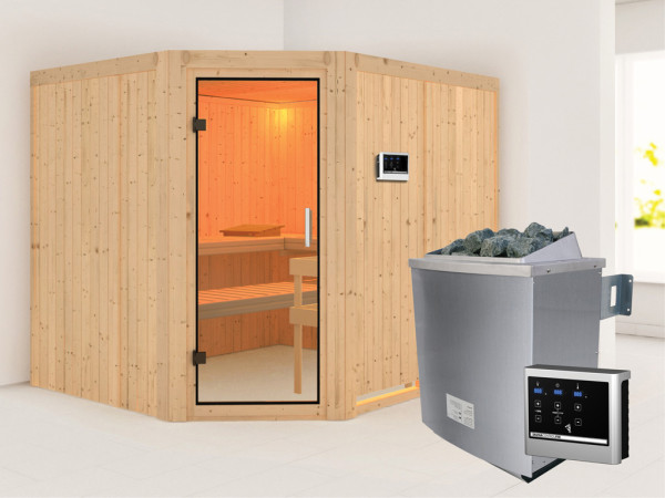 Systeemsauna Malin transparent glazen deur + 9 kW saunakachel met externe besturing