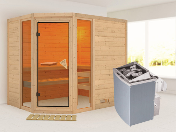 Massieve sauna Sinai 3 incl. 9 kW saunakachel int. besturing
