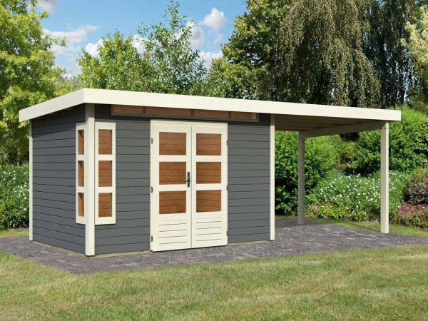 Tuinhuis SET Kastorf 7 28 mm terra grijs incl. 3,2 m lessenaarsdak