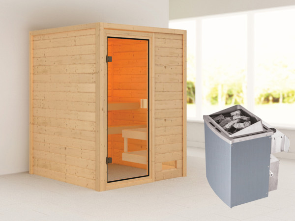 Massieve sauna Sandra, incl. 4,5 kW kachel met int. besturing