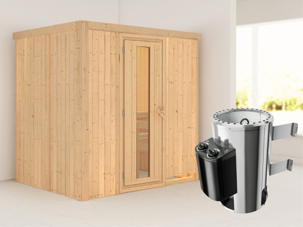 Systeemsauna Fanja energiebesparende deur + Plug & Play saunakachel met besturing