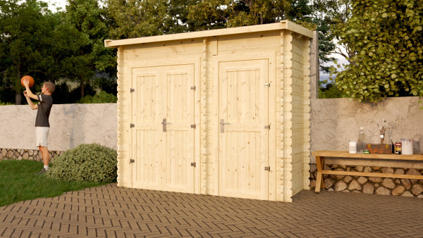 Tuinberging blokhut Barik 28 mm onbehandeld met aanbouwkast