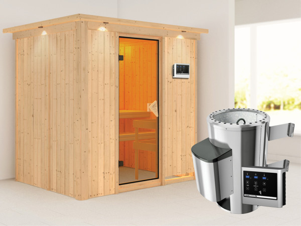 Systeemsauna Fanja met dakkraag, incl. Plug & Play saunakachel externe besturing