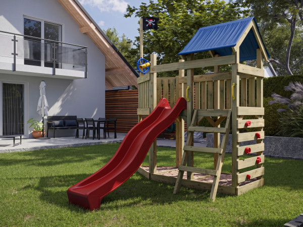 Geïmpregneerd houten speeltoren Pirat Captain Snappy incl. rode glijbaan Wichtigen-Hinweis: Ich ents