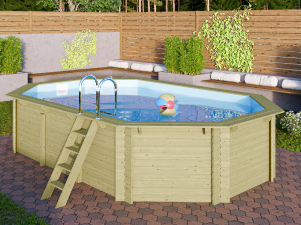 Houten opzetzwembad set A, onbehandeld hout