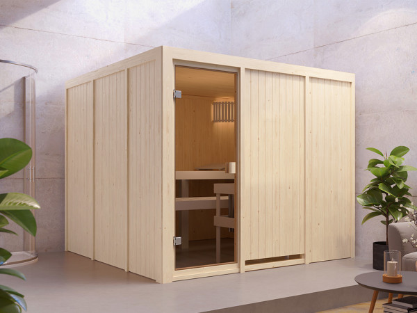 Karibu element sauna 68mm Celine 8 SPARSET incl. 8 kW saunakachel en int. bedieningsunit