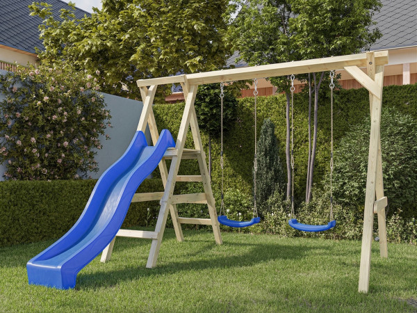 Dubbele schommel met platform Cosy Double KDI incl. glijbaan blauw + 2 schommelzitjes blauw