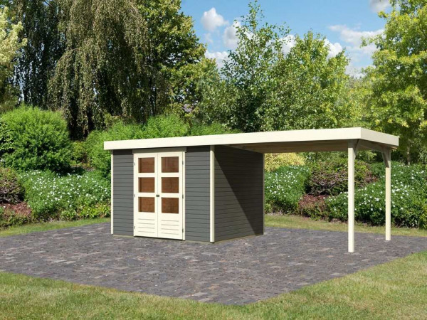 Tuinhuis SET Askola 5 19 mm terragrijs, incl. 2,8 m aanbouwdak