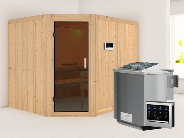 Systeemsauna Malin grafiet glazen deur, incl. 9 kW Bio-Combi-kachel ext. besturing