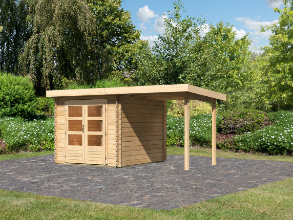 Tuinberging Blokhut SET Bastrup 4 28 mm natuurlijke afwerking, incl. 2 m lessenaarsdak