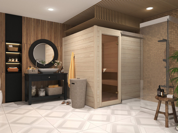 Sauna massief houten sauna VOORDEELSET Laurel incl. 9 kW kachel met externe besturing