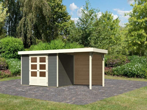 Tuinhuisje SET Askola 4 19 mm terra grijs, incl. 2,4 m opbouwdak + achterwand