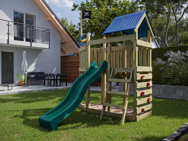 Geïmpregneerd houten speeltoren Pirat Captain Snappy incl. turquoise glijbaan