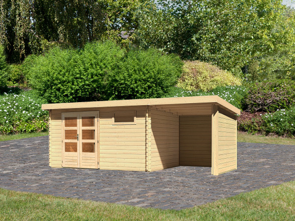Tuinhuisje blokhut SET Bastrup 8 28mm natuurlijke afwerking, incl. 2 m lessenaarsdak+zij--achterwand