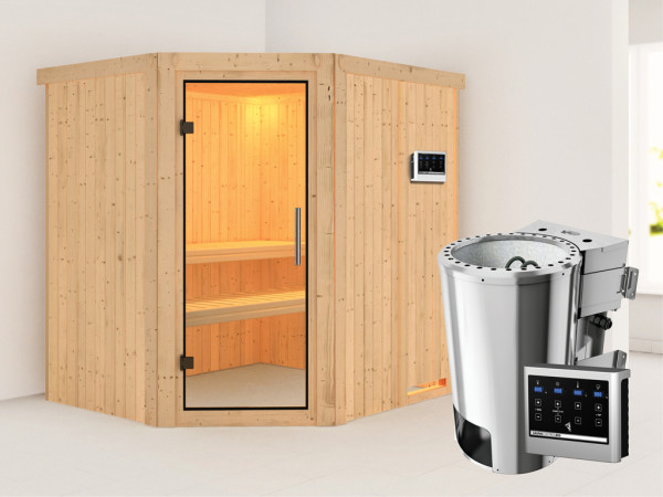 Systeemsauna Lilja transparent glazen deur + Plug & Play Bio-kachel met ext. besturing