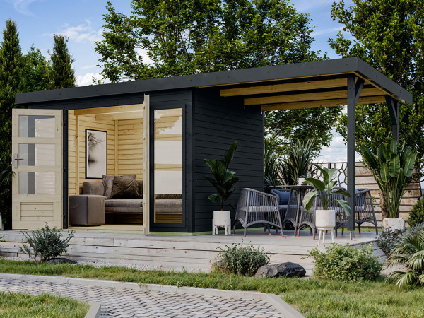 Tuinhuis Hybridgartenhaus Hera 4 19 mm antraciet met aanbouwdak