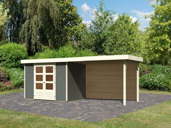 Tuinhuisje SET Askola 4 19 mm terra grijs, incl. 2,8 m opbouwdak + achterwand