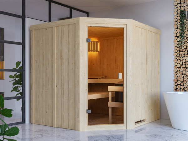 Elementensauna 68 mm Celine 3 SPARSET incl. 6,8 kW Glow saunakachel en externe bedieningseenheid