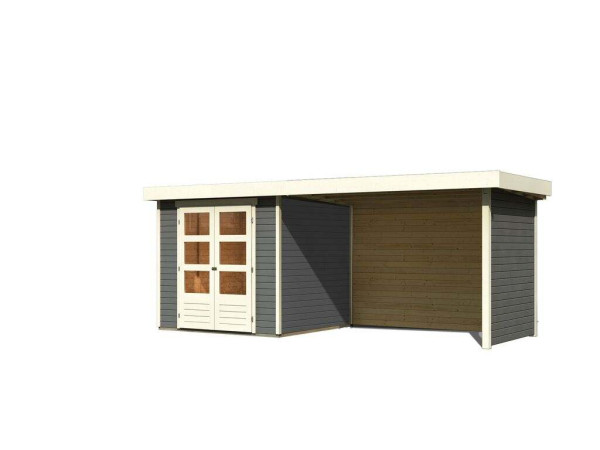 Tuinhuisje SET Askola 3,5 19 mm terra grijs, incl. 2,8 m aangebouwd dak + zij- en achterwand