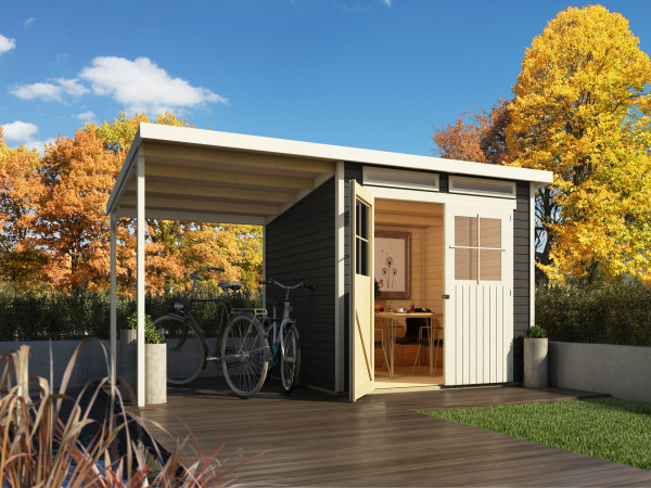 Tuinhuis Glücksberg 4 19 mm terragrijs incl. 1,9 m aanbouwdak