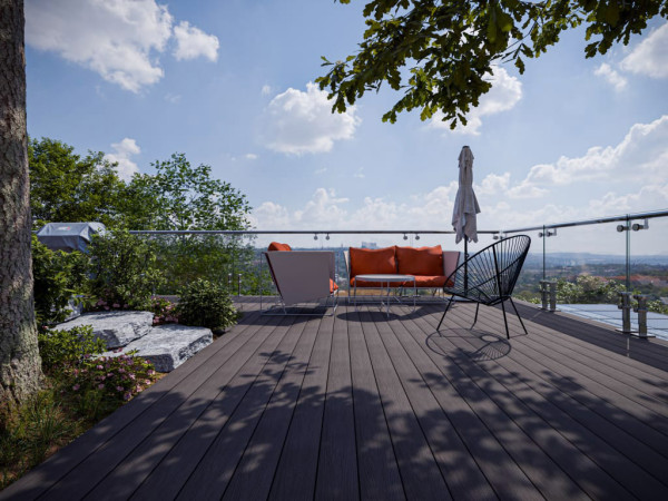 Composiet vlonderplank (WPC) grijs met houtlook en reliëf oppervlak