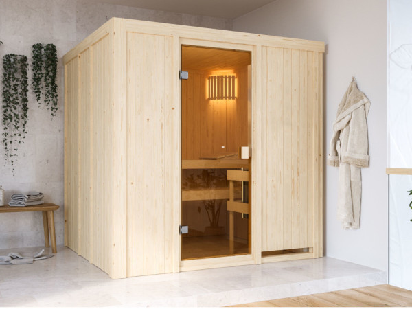 Karibu element sauna 68mm Celine 2 SPARSET incl. 9 kW saunakachel M90 en int. bedieningsunit