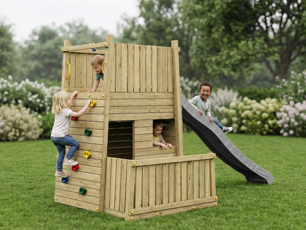 Wichtelburg KDI Speeltoren met glijbaan, grijs