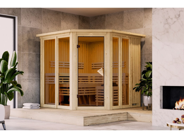 Sauna Airi natuurlijke afwerking met bronskleurige glazen deur