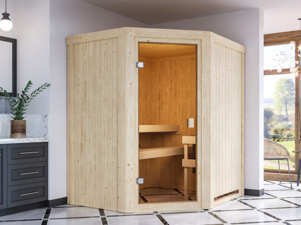 Elementensauna 68 mm Celine 0 SPARSET incl. 4,5 kW saunakachel en extra bedieningsunit
